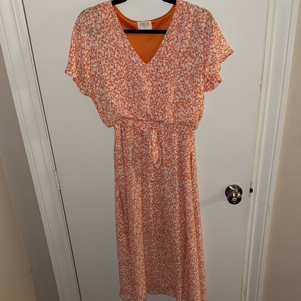 Sienna Sky Orange Floral Flutter Sleeve Maxi Dress